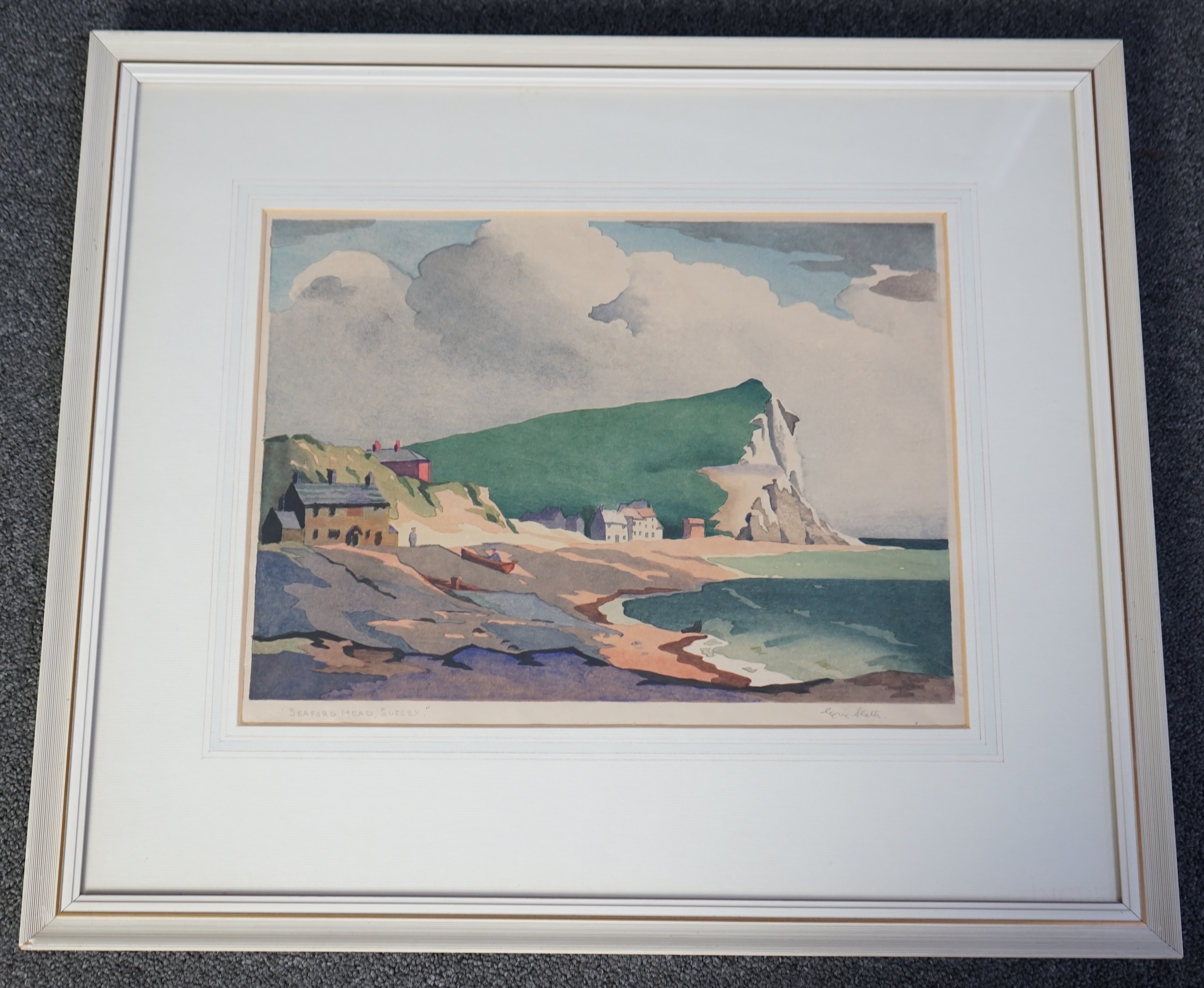 Eric Slater (British, 1896-1963), Seaford Head, Sussex, woodcut, 26 x 36cm